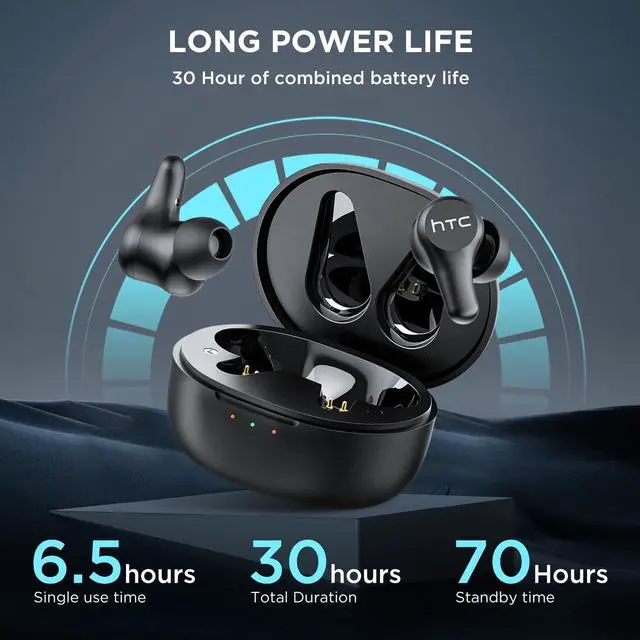 Alt view image 4 of 5 - HTC True Wireless Earbuds Plus Active Noise Cancellation, in Ear Headphone Bluetooth 5.3 with USB C Charging Case, 4 Mics ENC Clear Calls, Deep Bass Stereo Sound, IPX5 Waterproof for iOS and Android