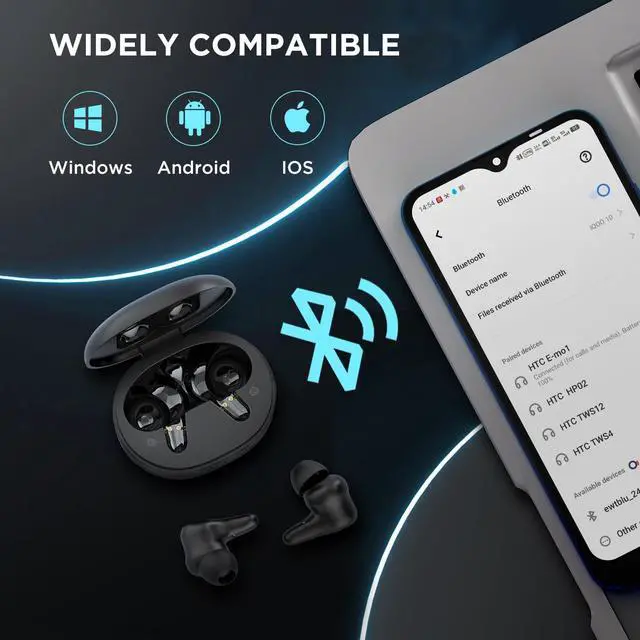 Alt view image 5 of 5 - HTC True Wireless Earbuds Plus Active Noise Cancellation, in Ear Headphone Bluetooth 5.3 with USB C Charging Case, 4 Mics ENC Clear Calls, Deep Bass Stereo Sound, IPX5 Waterproof for iOS and Android