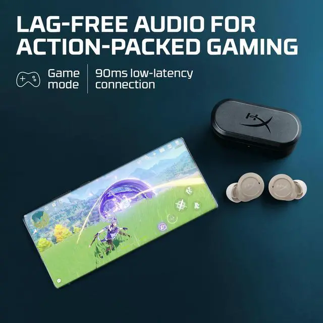 Alt view image 5 of 5 - HyperX Cirro Buds Pro  True Wireless Earbuds, Active Noise Cancellation, ANC, Ambient Sound Mode, Low Latency, Bluetooth 5.2, IPX4, Fast Charge, PC, Nintendo Switch, Mobile - Tan
