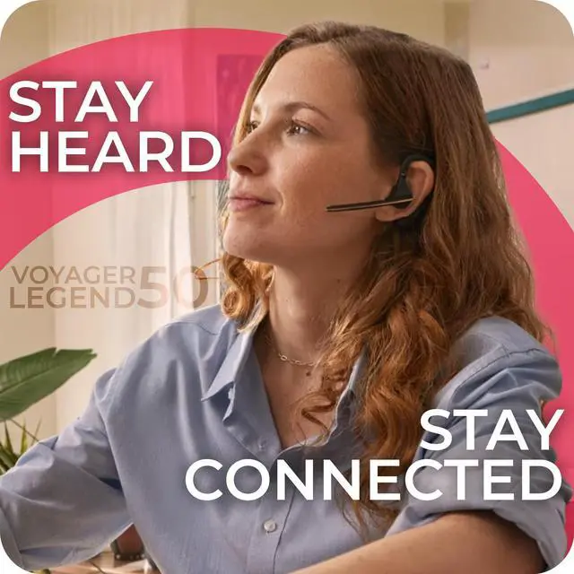 Alt view image 3 of 5 - Poly Voyager Legend 50 UC Bluetooth Headset, Charging Case, AI-Powered Noise Cancellation, 4-Mic WindSmart Tech, 10-Hr Battery, 98 ft Wireless Range, Multipoint Connectivity, Voice Assistant, GTW Card