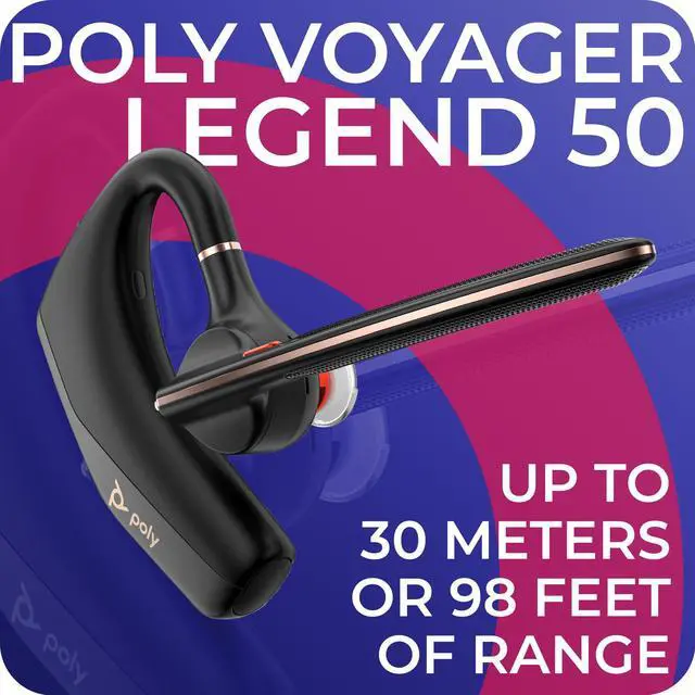 Alt view image 5 of 5 - Poly Voyager Legend 50 UC Bluetooth Headset, Charging Case, AI-Powered Noise Cancellation, 4-Mic WindSmart Tech, 10-Hr Battery, 98 ft Wireless Range, Multipoint Connectivity, Voice Assistant, GTW Card