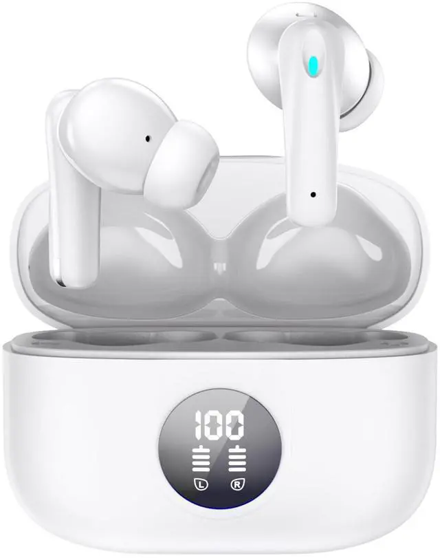 Main image of HomeSpot True Wireless Earbuds, Active Noise Cancellation Bluetooth 5.3 TWS with 4 ENC mic, Charging Case with Battery Level Indication, Low Latency 30 Hrs Playback time White