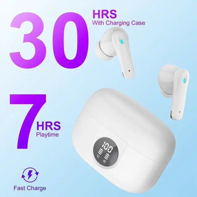 Alt view image 2 of 5 - HomeSpot True Wireless Earbuds, Active Noise Cancellation Bluetooth 5.3 TWS with 4 ENC mic, Charging Case with Battery Level Indication, Low Latency 30 Hrs Playback time White