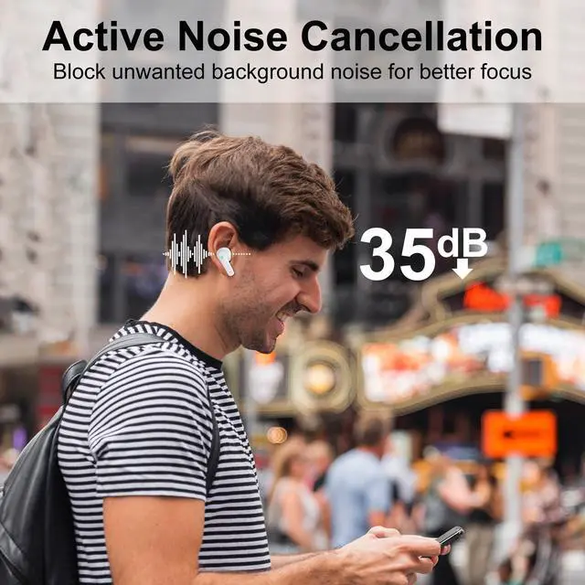 Alt view image 4 of 5 - HomeSpot True Wireless Earbuds, Active Noise Cancellation Bluetooth 5.3 TWS with 4 ENC mic, Charging Case with Battery Level Indication, Low Latency 30 Hrs Playback time White