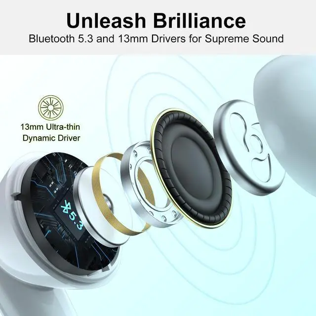 Alt view image 5 of 5 - HomeSpot True Wireless Earbuds, Active Noise Cancellation Bluetooth 5.3 TWS with 4 ENC mic, Charging Case with Battery Level Indication, Low Latency 30 Hrs Playback time White