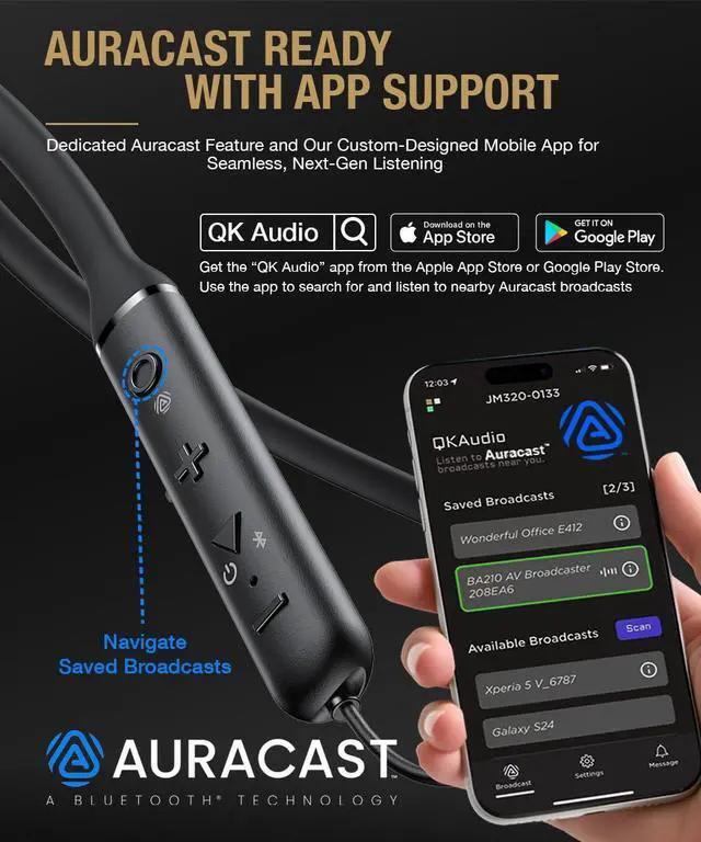Alt view image 3 of 5 - HomeSpot JY300 Wireless Neckband Headphones, Bluetooth Auracast Ready with App Enhanced, Support aptX HD & LC3 Audio, 40-Hour Battery, for Gaming, Workouts & Commute