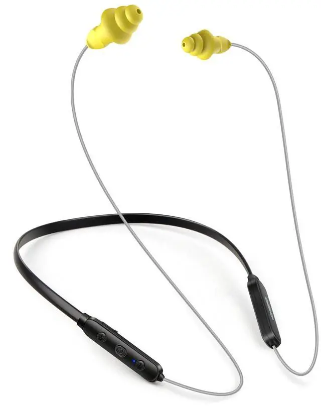 Main image of HomeSpot Noise Reduction Wireless Neckband Headphones with Qualcomm aptX HD, 27dB NRR, CVC Noise Cancelling Mic & Controls and 20H Playtime for Work Safety OSHA Compliant - Gray Wire Yellow Earbuds