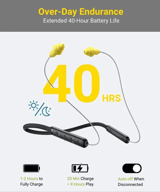 Alt view image 3 of 5 - HomeSpot Wireless Neckband Headphones, Noise Reduction 27dB NRR, aptX HD, 3 EQ Modes, 40H Battery Life, OSHA Compliant