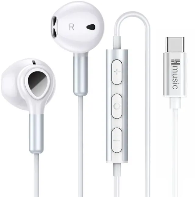 Main image of Hmusic USB C Headphones, Type C Earphones Magnetic, Wired Earbuds in-Ear Headset with Mic Volume Control for Android Smart Phones for Samsung Galaxy, Google Pixel, Xiaomi (White)