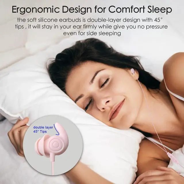 Alt view image 3 of 5 - Hmusic Sleep Earphones, Noise Isolation USB C Sleep Headphones Wired, Lightweight Soft Silicone Earbuds with Mic for Insomnia, Side Sleeper, Snoring, Air Travel, Yoga, Relaxation, Meditation (Pink)