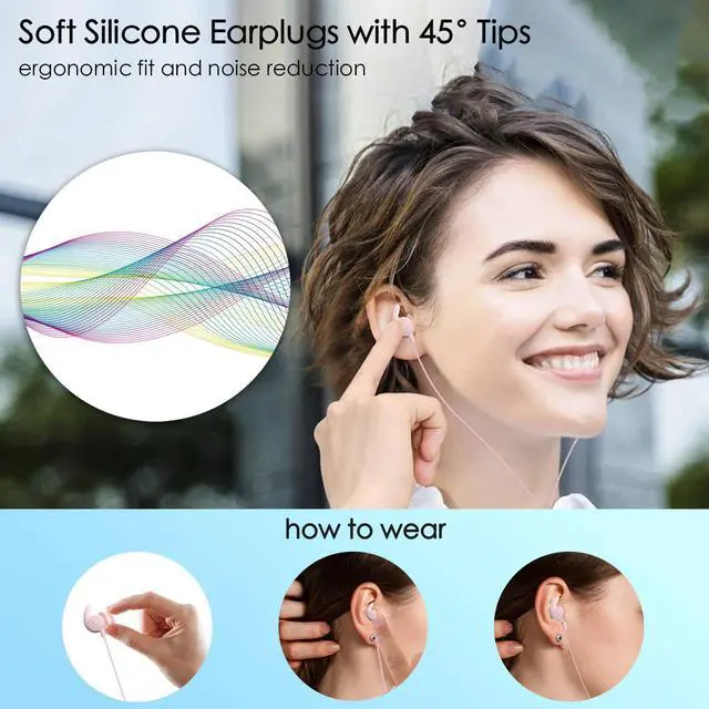 Alt view image 4 of 5 - Hmusic Sleep Earphones, Noise Isolation USB C Sleep Headphones Wired, Lightweight Soft Silicone Earbuds with Mic for Insomnia, Side Sleeper, Snoring, Air Travel, Yoga, Relaxation, Meditation (Pink)