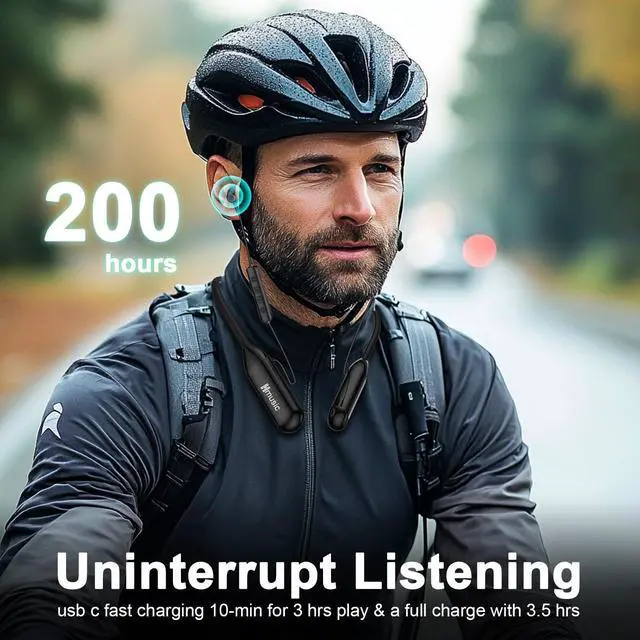 Alt view image 2 of 5 - Hmusic H25 Neckband Bluetooth Headphones 200hrs Long Battery Life, Wireless Earbuds Bluetooth 5.4, IPX5 Waterproof, Around The Neck Headphones w/ENC Mic, for Work/Cycling/Game/Gym/Long Trips