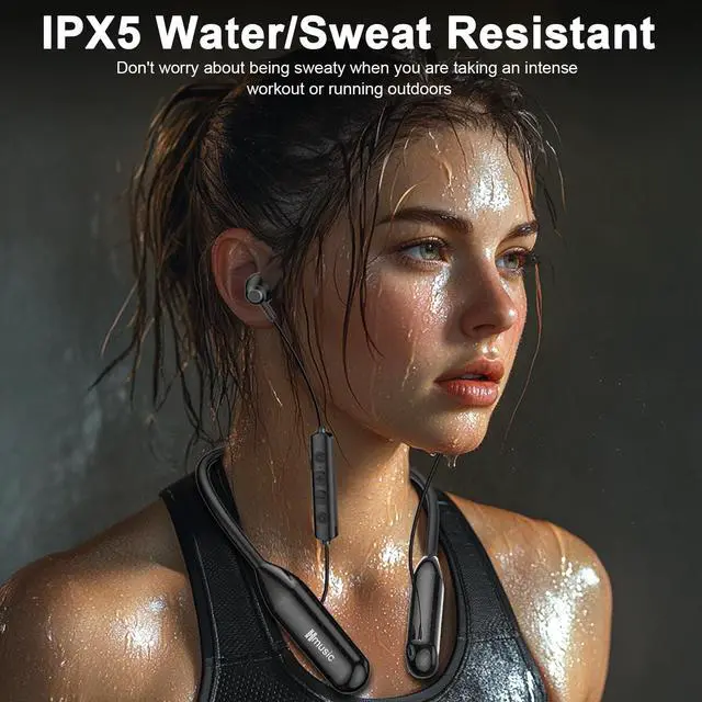 Alt view image 4 of 5 - Hmusic H25 Neckband Bluetooth Headphones 200hrs Long Battery Life, Wireless Earbuds Bluetooth 5.4, IPX5 Waterproof, Around The Neck Headphones w/ENC Mic, for Work/Cycling/Game/Gym/Long Trips