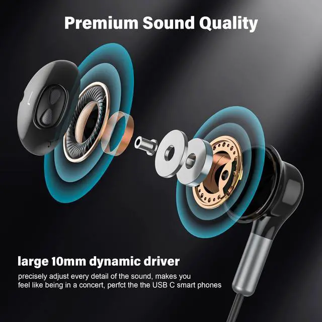 Alt view image 3 of 5 - Hmusic USB C Headphones, USB Type C Earphones Magnetic, Wired Earbuds in-Ear Headset with Mic Volume Control Compatible with Samsung Galaxy S22 S21 S20 FE22/ Pixel 6 5 4 3XL/ Xiaomi 12/11