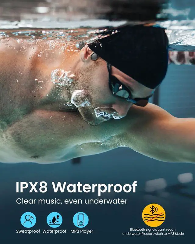 Alt view image 2 of 4 - HIFI WALKER Bone Conduction Headphones Waterproof Swimming Headset, Wireless Bluetooth 5.3, IPX8 with Built-in 32GB MP3 Player, Sport Headphones for Running, Cycling, Workouts, and Driving