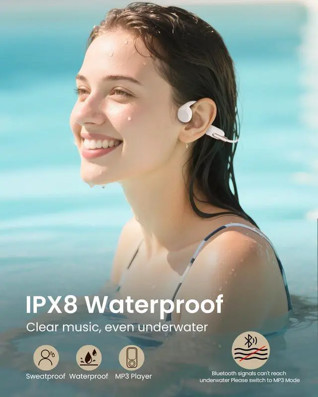 Alt view image 2 of 5 - HIFI WALKER Bone Conduction Headphones Waterproof Swimming Headset, Wireless Bluetooth 5.3, IPX8 with Built-in 32GB MP3 Player, Sport Headphones for Running Cycling Workouts Driving