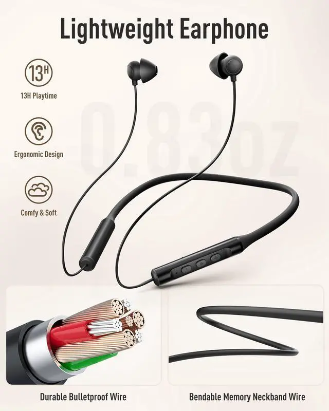 Alt view image 2 of 5 - Hearprotek Wireless Lightweight Sleeping Headphones, Neckband Bluetooth 5.4 Wireless Sleep in-Ear Earbuds, Ultra Soft Portable Sleep Headphones for Side Sleepers, Working, Relaxing