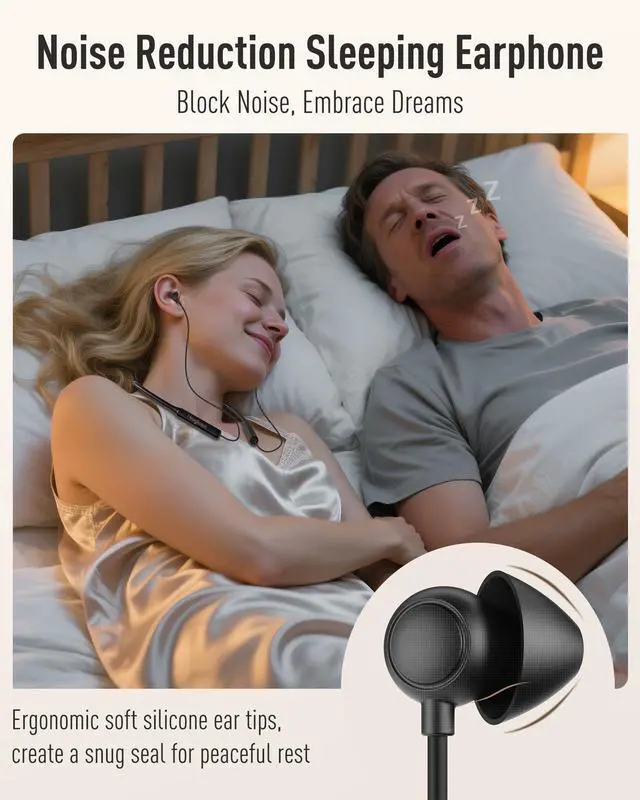 Alt view image 3 of 5 - Hearprotek Wireless Lightweight Sleeping Headphones, Neckband Bluetooth 5.4 Wireless Sleep in-Ear Earbuds, Ultra Soft Portable Sleep Headphones for Side Sleepers, Working, Relaxing