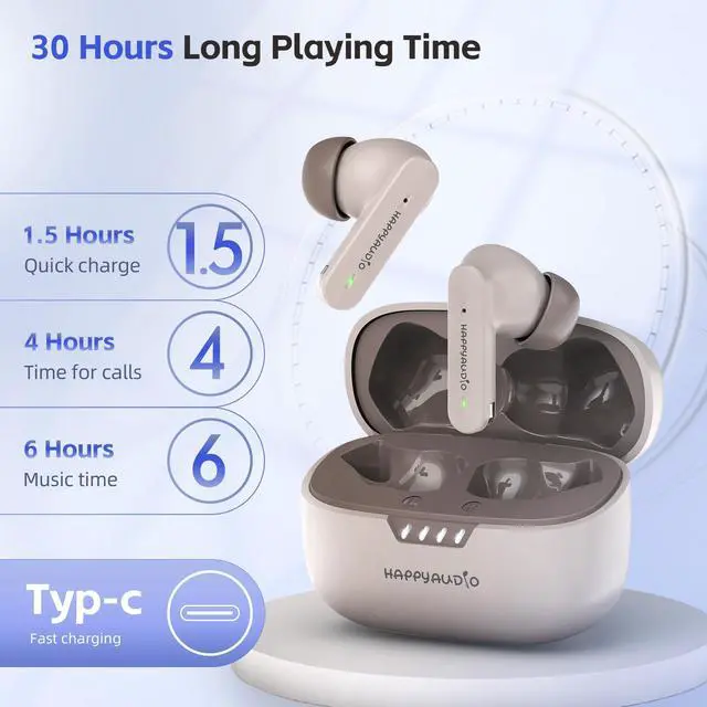 Alt view image 2 of 5 - HAPPYAUDIO Bluetooth 5.4 Wireless Smart Touch Equipped Hybried ANC +ENC,6 mic Nose Cancellation Microphones HiFi Stereo Sound Suitable for Mobile Phones Watches laptops Tablets and Other Devices