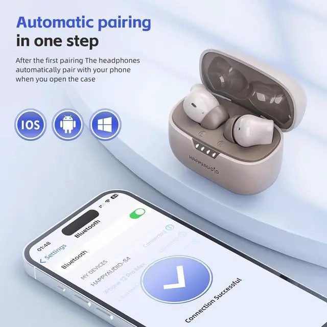 Alt view image 3 of 5 - HAPPYAUDIO Bluetooth 5.4 Wireless Smart Touch Equipped Hybried ANC +ENC,6 mic Nose Cancellation Microphones HiFi Stereo Sound Suitable for Mobile Phones Watches laptops Tablets and Other Devices