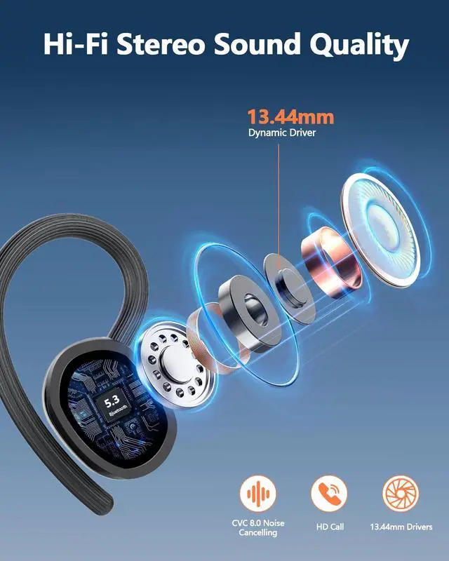 Alt view image 4 of 5 - Wireless Earbuds, 128Hrs Bluetooth 5.3 Headphones Sport, Bluetooth Earbuds with ENC Noise Canceling Mic, Bass Stereo Wireless Earphones, IP7 Waterproof Over Ear Buds with Earhooks for Fitness/Running