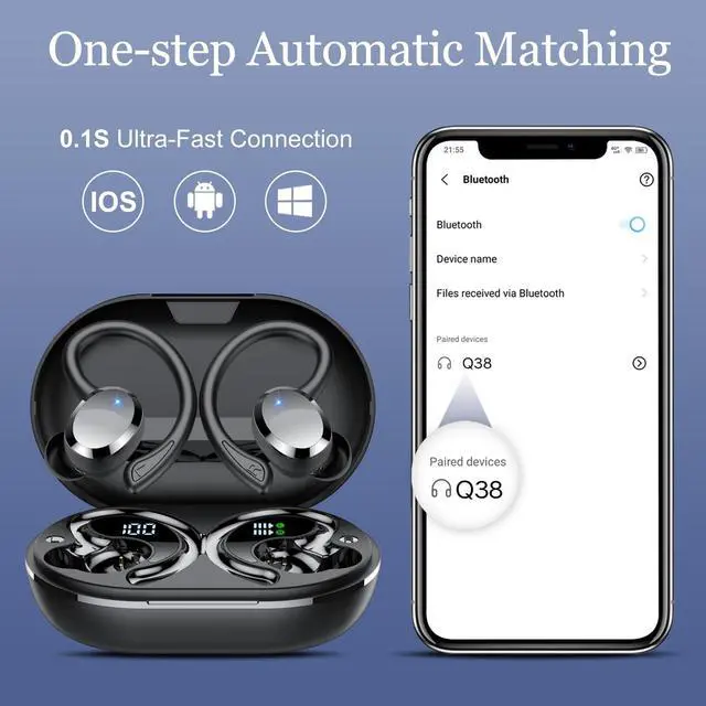 Alt view image 5 of 5 - Wireless Earbuds, 2025 Bluetooth 5.4 Headphones HiFi Stereo, Bluetooth Earbuds with ENC Noise Cancelling Mic, IP7 Waterproof in Ear Earphones, 68H Dual LED Display Ear Buds for Workout Sports