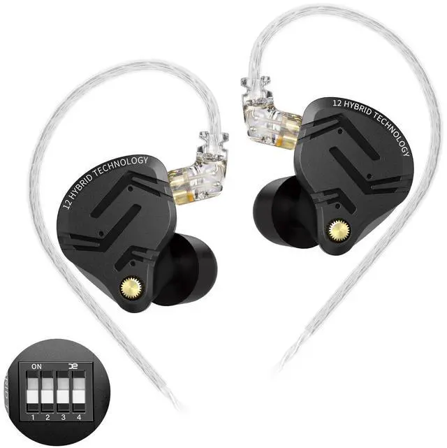 Main image of KZ ZS12 PRO X Wired Earbuds IEM Headphone, in Ear Monitor KZ IEM for Gaming 5BA+1DD Hybrid Driver Earphone with 4-Level Tuning Switch, Full-Metal Cavity, Detachable 2Pin IEM Cable (Black, without Mic)