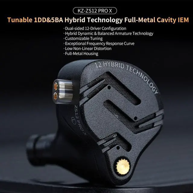 Alt view image 3 of 5 - KZ ZS12 PRO X Wired Earbuds IEM Headphone, in Ear Monitor KZ IEM for Gaming 5BA+1DD Hybrid Driver Earphone with 4-Level Tuning Switch, Full-Metal Cavity, Detachable 2Pin IEM Cable (Black, without Mic)