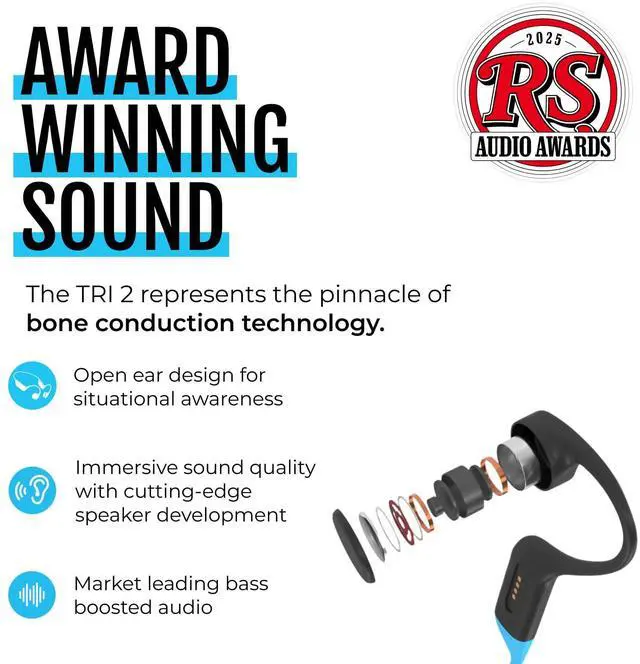 Alt view image 3 of 5 - H2O Audio TRI 2 PRO Multi-Sport Waterproof Bone Conduction Open Ear Headphones, Bluetooth 5.3 for Running and Cycling, MP3 Mode for Swimming, IPX8, 8GB Memory, Playlist+ App Included for Streaming