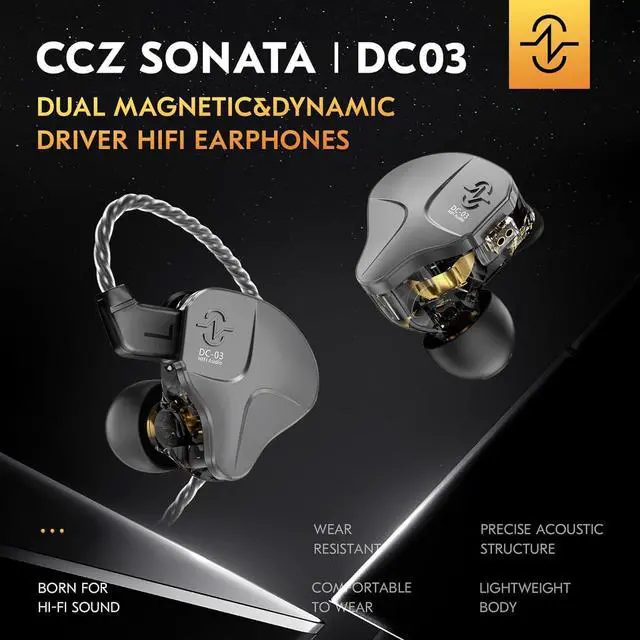 Alt view image 2 of 5 - H HIFIHEAR 2 M Long IEM Cable with Mic and CCZ DC03 in Ear Monitor Headphones IEM Earphones Wired Earbuds with Microphone
