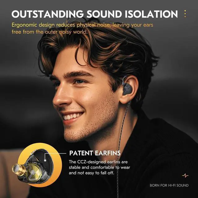 Alt view image 4 of 5 - H HIFIHEAR 2 M Long IEM Cable with Mic and CCZ DC03 in Ear Monitor Headphones IEM Earphones Wired Earbuds with Microphone
