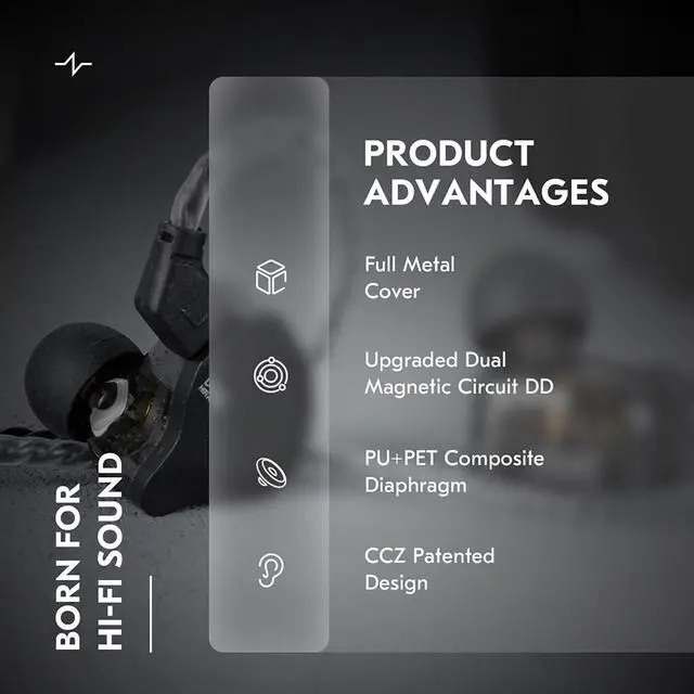 Alt view image 3 of 5 - H HIFIHEAR CCZ DC02 Gaming Earbuds Wired IEM with Microphone Black and CCZ DC02 in Ear Monitors Without Mic Silver
