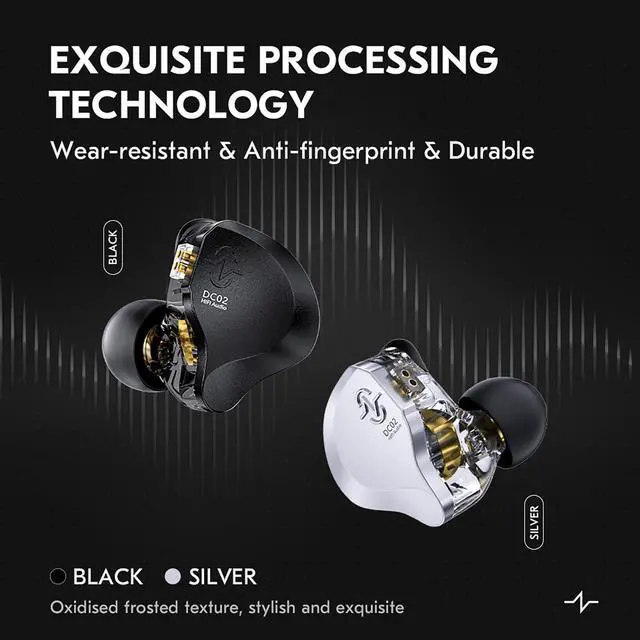 Alt view image 5 of 5 - H HIFIHEAR CCZ DC02 Gaming Earbuds Wired IEM with Microphone Black and CCZ DC02 in Ear Monitors Without Mic Silver