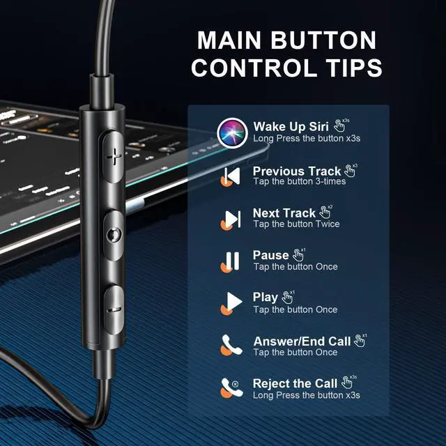 Alt view image 3 of 5 - Lightning Headphones for iPhone 13 14 12 Pro Max MFi Certified Lightning Earbuds with Mic Noise Isolation Stereo Bass in-Ear Headphones Lightning Connector Wired Earphones for iPhone 11 XR SE