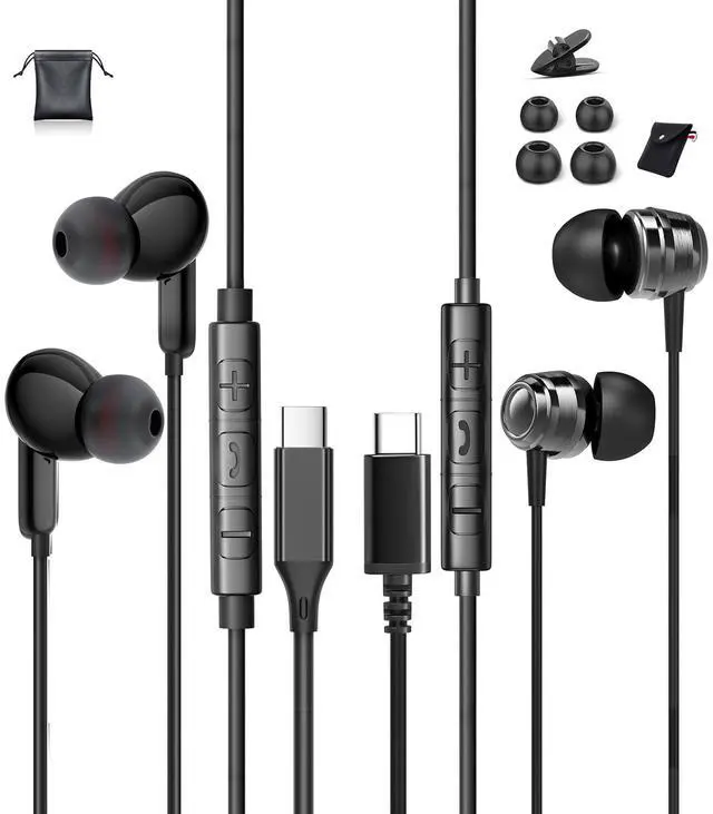 Main image of Gsangoo USB C Headphones, Type C Earphones, Wired, Black, In Ear, Adult, Compatible with Samsung S24 Series, iPhone 15 Series