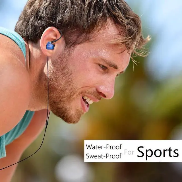 Alt view image 4 of 5 - Granvela GV1 HD Classic Sports Earphones IPX5 Waterproof Running Earbuds Wired with Mic, Memory Wire Earhook and Clip - Blue