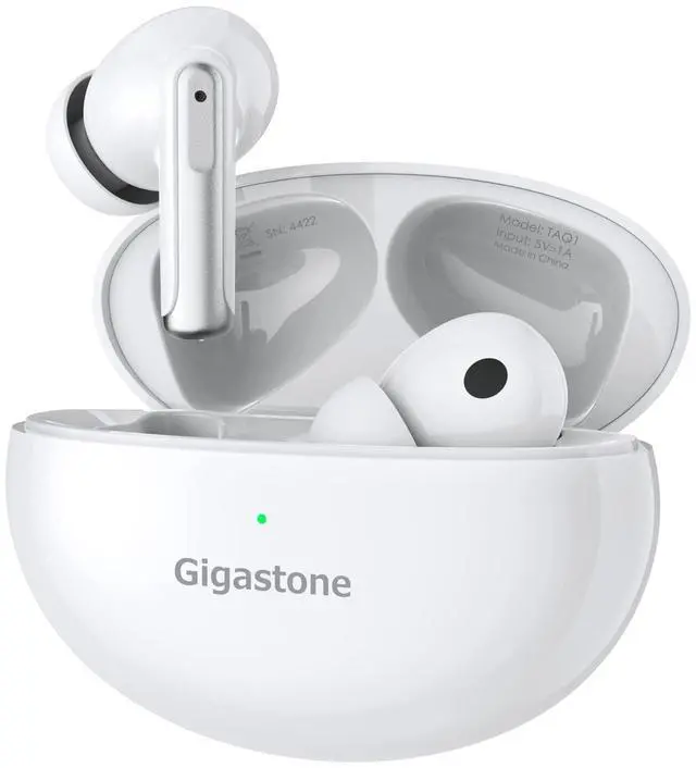 Main image of Gigastone TWS TAQ1 True Wireless Earbuds, Bluetooth V5.1 Support Wireless Charging with Active Noise Cancellation, Environmental Noise Cancellation, Transparent Mode, White