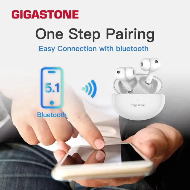Alt view image 5 of 5 - Gigastone TWS TAQ1 True Wireless Earbuds, Bluetooth V5.1 Support Wireless Charging with Active Noise Cancellation, Environmental Noise Cancellation, Transparent Mode, White
