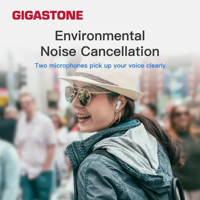 Alt view image 3 of 5 - Gigastone TWS TAQ1 True Wireless Earbuds, Bluetooth V5.1 Support Wireless Charging with Active Noise Cancellation, Environmental Noise Cancellation, Transparent Mode, White
