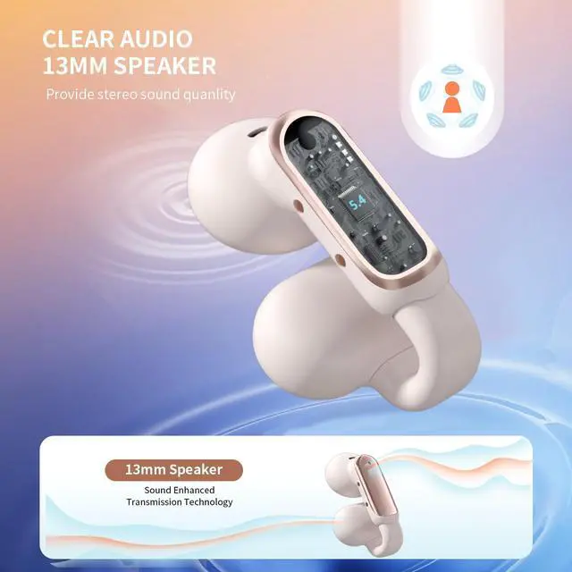 Alt view image 3 of 5 - GenXenon Clip-On Bluetooth Earbuds, Open Ear Design for Gym & Sports, Lightweight & Comfortable, Clear Voice Calls, Stable Fit, 35 Hours Playtime - Indoor/Outdoor Wireless EarbudsRosegold-3