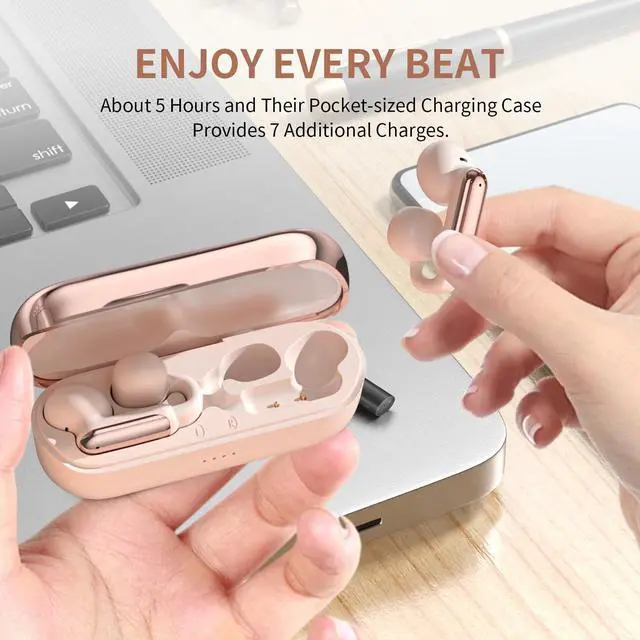 Alt view image 4 of 5 - GenXenon Clip-On Bluetooth Earbuds, Open Ear Design for Gym & Sports, Lightweight & Comfortable, Clear Voice Calls, Stable Fit, 35 Hours Playtime - Indoor/Outdoor Wireless EarbudsRosegold-3