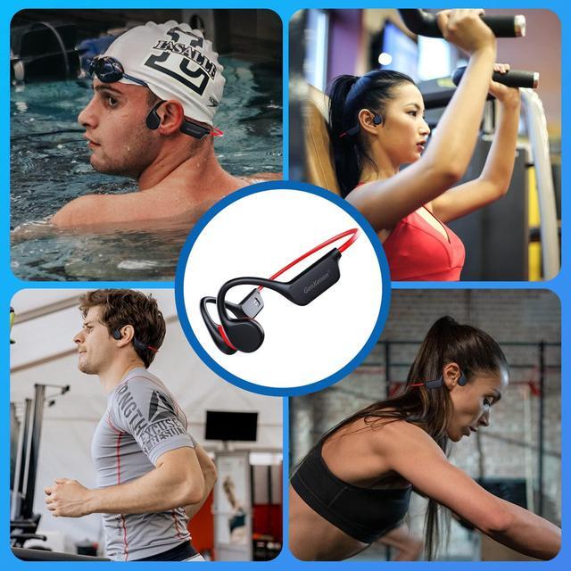 Alt view image 3 of 5 - GenXenon IPX8 Waterproof Wireless Bone Conduction Headphones with Bluetooth 5.3 and Mic, Open-Ear Design for Running and Swimming, Built-in 32G MP3 Player for Workout (BlackRed-21)