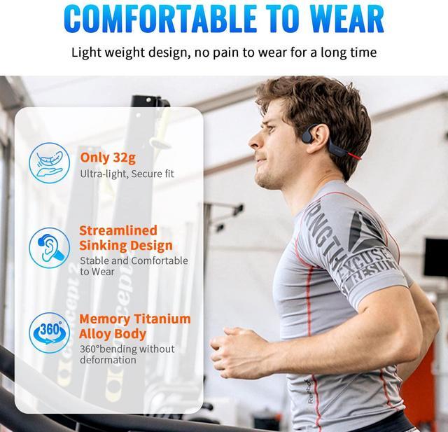 Alt view image 4 of 5 - GenXenon IPX8 Waterproof Wireless Bone Conduction Headphones with Bluetooth 5.3 and Mic, Open-Ear Design for Running and Swimming, Built-in 32G MP3 Player for Workout (BlackRed-21)