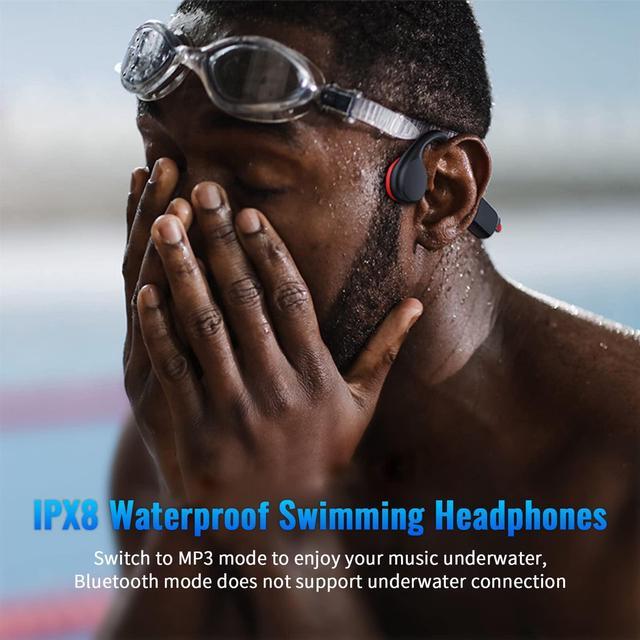 Alt view image 5 of 5 - GenXenon IPX8 Waterproof Wireless Bone Conduction Headphones with Bluetooth 5.3 and Mic, Open-Ear Design for Running and Swimming, Built-in 32G MP3 Player for Workout (BlackRed-21)