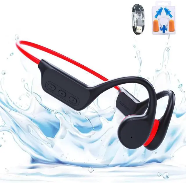 Main image of GenXenon Wireless Bone Conduction Headphones Bluetooth 5.3 with Mic, Underwater Swimming Headphones, IPX8 Waterproof, Open Ear, Built-in 32G MP3, for Running and Workout (BlackRed-13)
