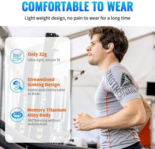 Alt view image 4 of 5 - GenXenon Wireless Bone Conduction Headphones Bluetooth 5.3 with Mic, Underwater Swimming Headphones, IPX8 Waterproof, Open Ear, Built-in 32G MP3, for Running and Workout (BlackRed-12)