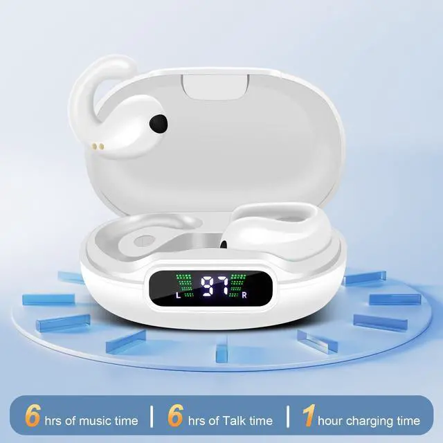 Alt view image 5 of 5 - Yubeaahn Wireless Earbuds,Bluetooth 5.3 Open Ear Headphones,Clip On Bluetooth Earbuds,Wireless Headset with Digital Display Charging Case,Earring Sports Earphones,for Running Workout Driving