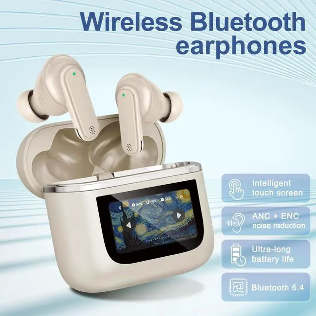 Alt view image 3 of 5 - Wireless Earbuds Bluetooth 5.4, 40H Playtime, ANC Noise Cancelling, IPX7 Waterproof, LED Power Display, Touch Control, Dual-Mic Call Noise Reduction, Fast Charging Case, Compatible with Android/iOS