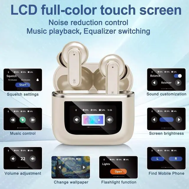 Alt view image 4 of 5 - Wireless Earbuds Bluetooth 5.4, 40H Playtime, ANC Noise Cancelling, IPX7 Waterproof, LED Power Display, Touch Control, Dual-Mic Call Noise Reduction, Fast Charging Case, Compatible with Android/iOS