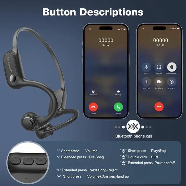 Alt view image 5 of 5 - Bone Conduction Headphones, Open Ear Wireless Headphones Bluetooth 5.3 Sport Headset with Mic,10H Playtime Sweatproof & Rainwater Proof Lightweight Earphones for Running, Gym, Cycling, Hiking(Red)